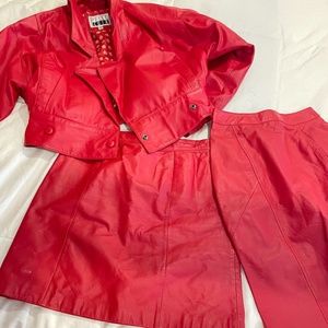RED LEATHER JACKET & SKIRTS